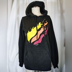 The Concert Fleece Hoodie, By Preston, Women Black, Pockets, Flames, XS